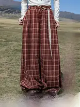 クリスマスデザイン ヴィンテージ風チェック柄 ワイドレッグパンツ【肌触りの良い起毛生地・フィット】（セットアップ対応）