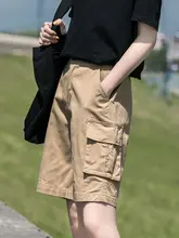 カーキ色のワークショートパンツ【夏用・薄手・フィット・大きいサイズ・カジュアル】（セットアップ対応）