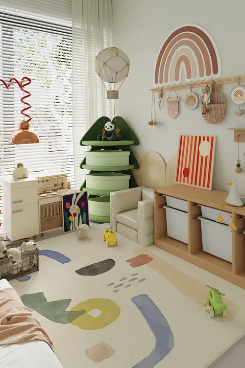 ジオメトリック柄の防水カーペット【子供部屋・厚手・短毛】