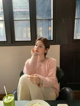 薄手のニットセーター【ピンク・長袖・女性用・エレガントデザイン】（セットアップ対応）