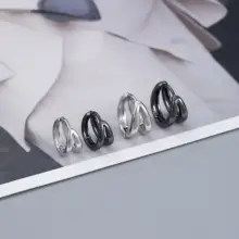 純銀製 ダブルリングピアス【ユニセックス・個性的なデザイン】