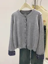 チェック柄のデザインニットカーディガン【春用・コーディネートしやすい・通勤スタイル】