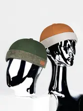アウトドアユニセックスカラーコンビネーションキャスケット【ストリートスタイル・コーデュロイ・皮ラベル付き】