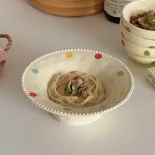 カラフルなドットデザインの深皿【陶器製・フルーツボウル・家庭用】