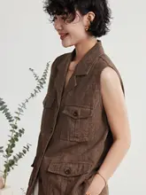 コットンリネンのレディースベスト【韓国風・ノースリーブ・ルーズフィット】