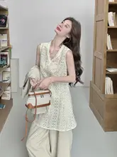 優雅な印象！薄手のジャケットとレーストップス、フィットのワイドパンツの三点セット（セットアップ対応）