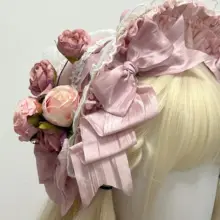 枯れ葉のバラをあしらった手作りロリタ風ボネ【華やかなヘッドアクセサリー】