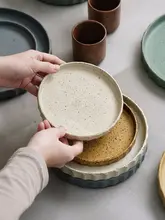 陶土製の皿 家庭用 プレート レストラン 洋食 サラダ皿 大きい ステーキ皿