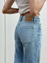SpenPack 全棉 美式クラシックアイスブルー水洗いストレートレッグ中腰デニムパンツ