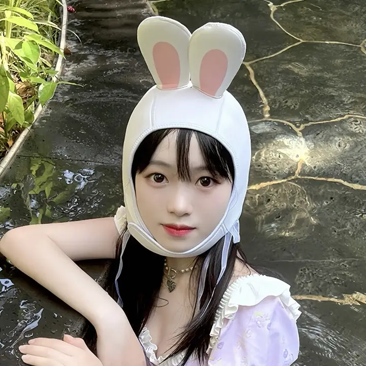 カートゥーンデザインのダイビングキャップ【男女兼用・紫外線防止・かわいいウサギ】
