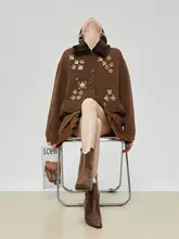 レトロな手作りデコレーションジャケット【ゆったりとした韓国風・茶色・コラージュデザイン】