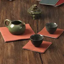 ダブルレイヤーコットンリネン製カップマット【手作り・吸水性・中式茶道用】