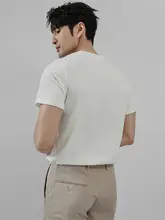 夏半袖メンズ Tシャツ新しいラウンドネックアイスシルク通気性