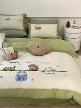 春夏向けカートゥーン刺繍コットン製4点セット【ダブルベッド・1.2m対応・洗える素材】
