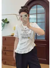 ウエストタックレースデザイン短袖Tシャツ【斜めライン・カジュアルスタイル】