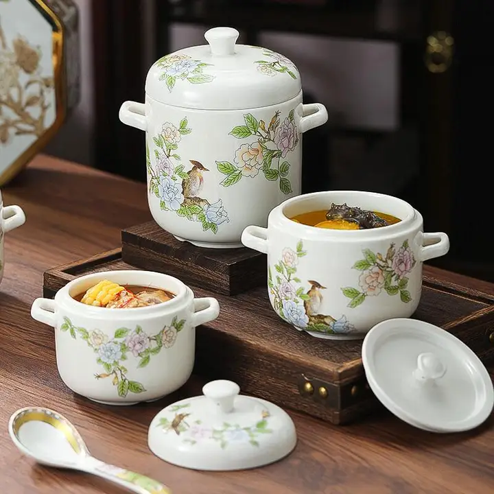 陶器製 両耳付き蒸し器【家庭用・蒸し卵・蓋付き】
