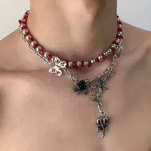 レッドハートペンダントネックレス【ゴシックデザイン・個性的なスタイル・デコラティブおしゃれ】