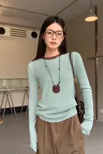 レトロデザインの長袖ニットTシャツ【春用・スリムフィット・高級感あるインナー】