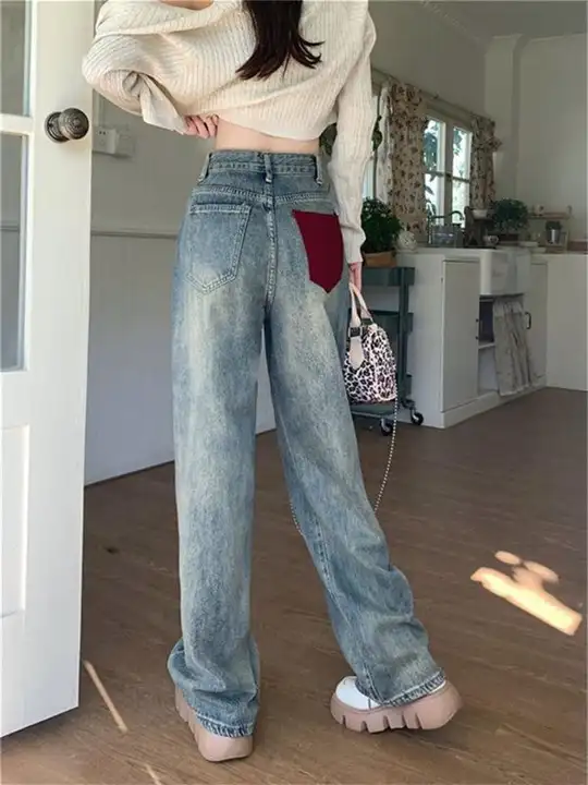 高腰フレアデニムパンツ【レディース・ワイドレッグ・ルーズフィット】（セットアップ対応）