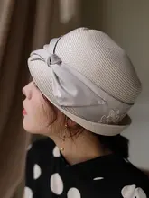 レトロ編みデザインの鐘型ハット【春夏用・女性用・軽量・通気性】
