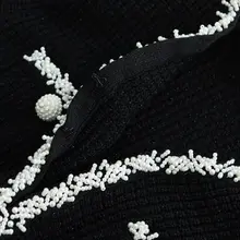 HEIDD 短袖ニットワンピース【ビーズ飾り・ブラック・春用・通勤】