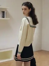 ISISLOVE セーラー襟ニットカーディガンセット【 秋冬・学院風・編み込みスカート付き】