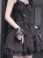 ロリータスタイル 十字架デザインのブラックレースアームカバー【甘美なリボン付き】