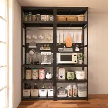 キッチンカウンターキャビネット 多層 家庭用 キャビネット 多機能 壁寄せ 収納キャビネット 黒