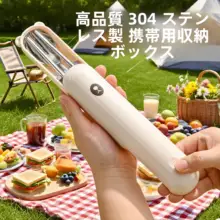 304不鏽鋼製ボックス付きアウトドア用携帯式カトラリー【スプーン・箸・フォーク・旅行や野外キャンプに最適】（セットアップ対応）