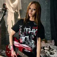 個性的なデザイン！ロックスタイルのショートスリーブTシャツ【ビジュアル系・正肩】