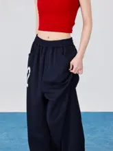 アメリカンストリート風 ロゴプリント ハイウエストカジュアルパンツ【ダンス用・秋季・ルーズフィット・ワイドレッグ】（セットアップ対応）