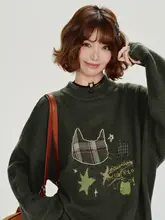美しい刺繍デザインのラウンドネックニットセーター【秋冬用・レトロスタイル・ルーズフィット】