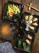 日本式陶磁器 餃子用プレート【醤油皿付き・仕切り付き】