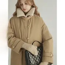 北欧スタイル 毛付き2トーン中長羽毛コート【軽量・翻领デザイン・レディース】