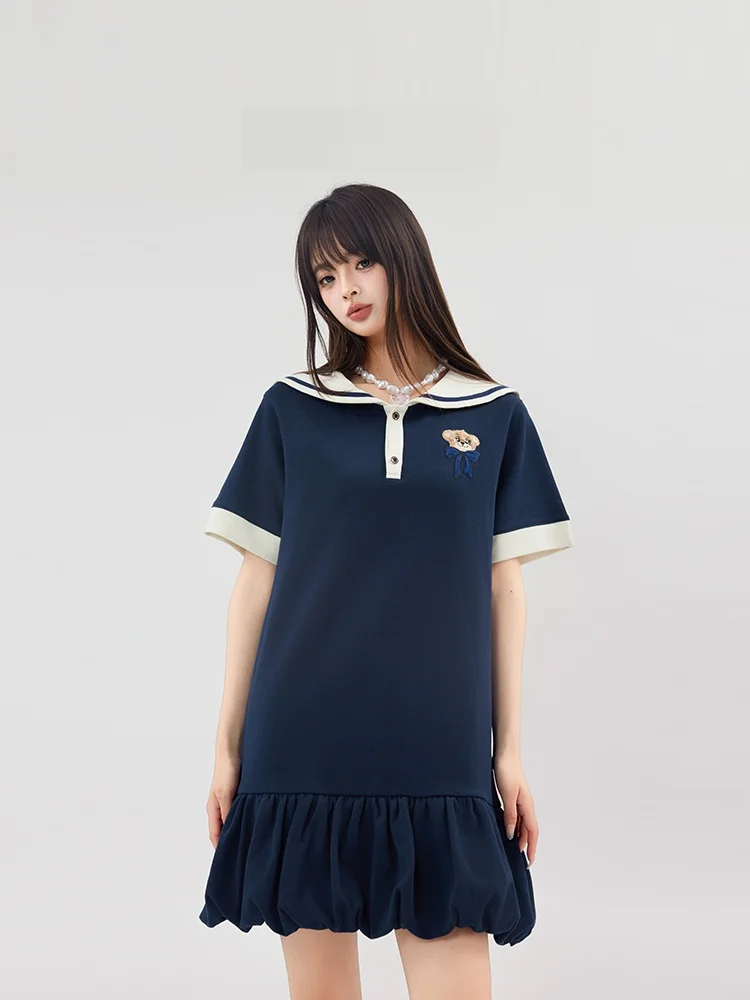 ぬいぐるみクマデザインのTシャツワンピース：夏用JKスタイルのオリジナルファッションを実現