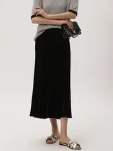 Machi Kamiiのシルクベルベット魚尾スカート【エレガント・ミディ丈・斜め裁断】