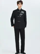 バーガンディ色の高級新中式男中山装婚礼用唐装【スタイリッシュなデザイン】（セットアップ対応）
