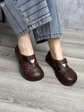 真皮の穴あきシューズ【一字ベルト・低ヒール・大きめの開口部】