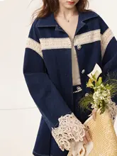 ヴィンテージデニムジャケット 【レース切り替え・女性用・春用・ルーズフィット】（セットアップ対応）