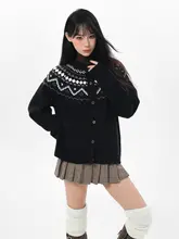 ブラックフェアアイランドニットカーディガン【秋冬用・厚手・レトロデザイン・ラグジュアリー感】