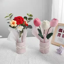 リアルな造花の編み込みブーケ【チューリップ・バラ・ひまわり・誕生日祝い】