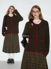 ヴィンテージ風 バイカラー クルーネックニットカーディガン【秋冬用・極上の柔らかさ】