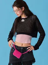 レースデザインの透かしニットトップス【長袖・ゆったりシルエット・重ね着対応】