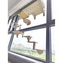 穴あけ不要 吸盤式 木製キャットクローリングラック【壁掛け・窓辺用・ハンモック付き】