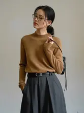 半高ネックの秋冬用ウールニットトップス【ゆったりとしたシルエット・インナー用】