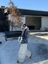 195大喜 チェック柄ショートコットンジャケット【フェイクファー・フィット・冬用】