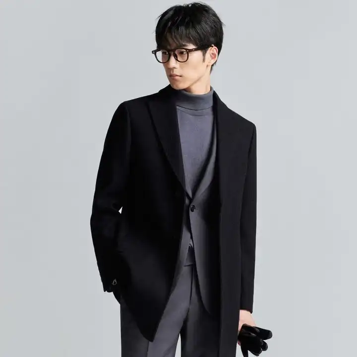 100%ウール製 メンズ秋冬用ダブルフェイスチェスターコート【中長丈・斜め織り】