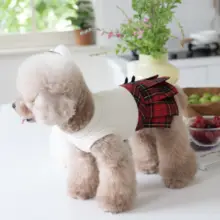 ペット用 英国学院風レッドチェックのスカート【犬用・Bichonフリーゼ・トイプードル・猫用】（セットアップ対応）