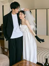 法式キャミソールデザインの軽やかなホワイトサテンドレス【婚礼・お呼ばれ・エレガント】