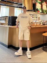 夏用 ヒップホップスタイル アメリカンストリート アルファベットプリント Tシャツ＆ショートパンツ【丸首・カジュアル】（セットアップ対応）